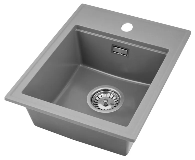 SINK Quality Mosogató Minőségi Ferrum Új 4050, 1 kamrás gránit mosogató 400x500x185 mm + króm szifon, szürke, SKQ-FER.4050.GX