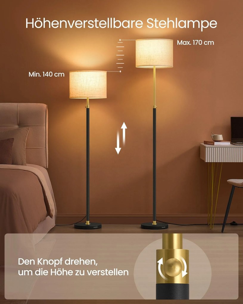 VASAGLE modern olvasólámpa lábkapcsolóval és LED izzóval, arany-fekete