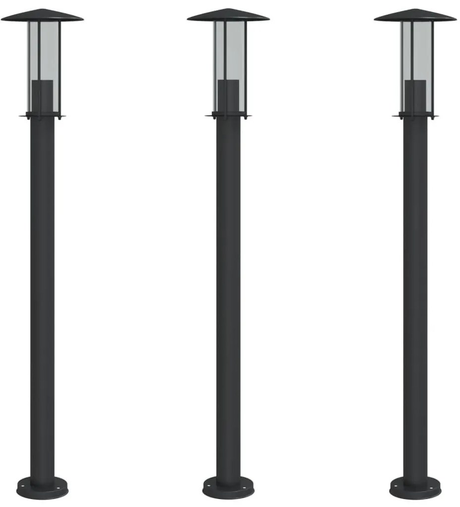 3 db fekete rozsdamentes acél kültéri állólámpa 100 cm