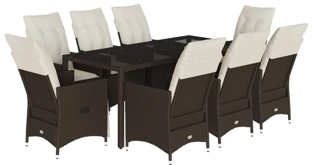 9 részes barna polyrattan kerti étkezőgarnitúra párnákkal