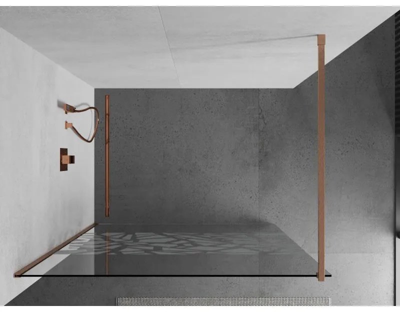 Mexen Kioto, Walk-In zuhany paraván 80 x 200 cm, 8 mm átlátszó üveg fehér mintás, réz matt profil, 800-080-101-65-85