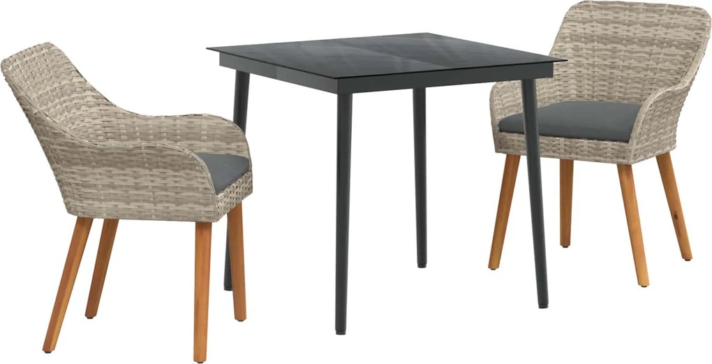 vidaXL Kert étkező szett párnával 3 pcs Világosszürke polirattan