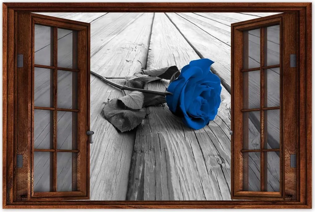 Poszterek 90x60 Kék rózsa a deszkákon