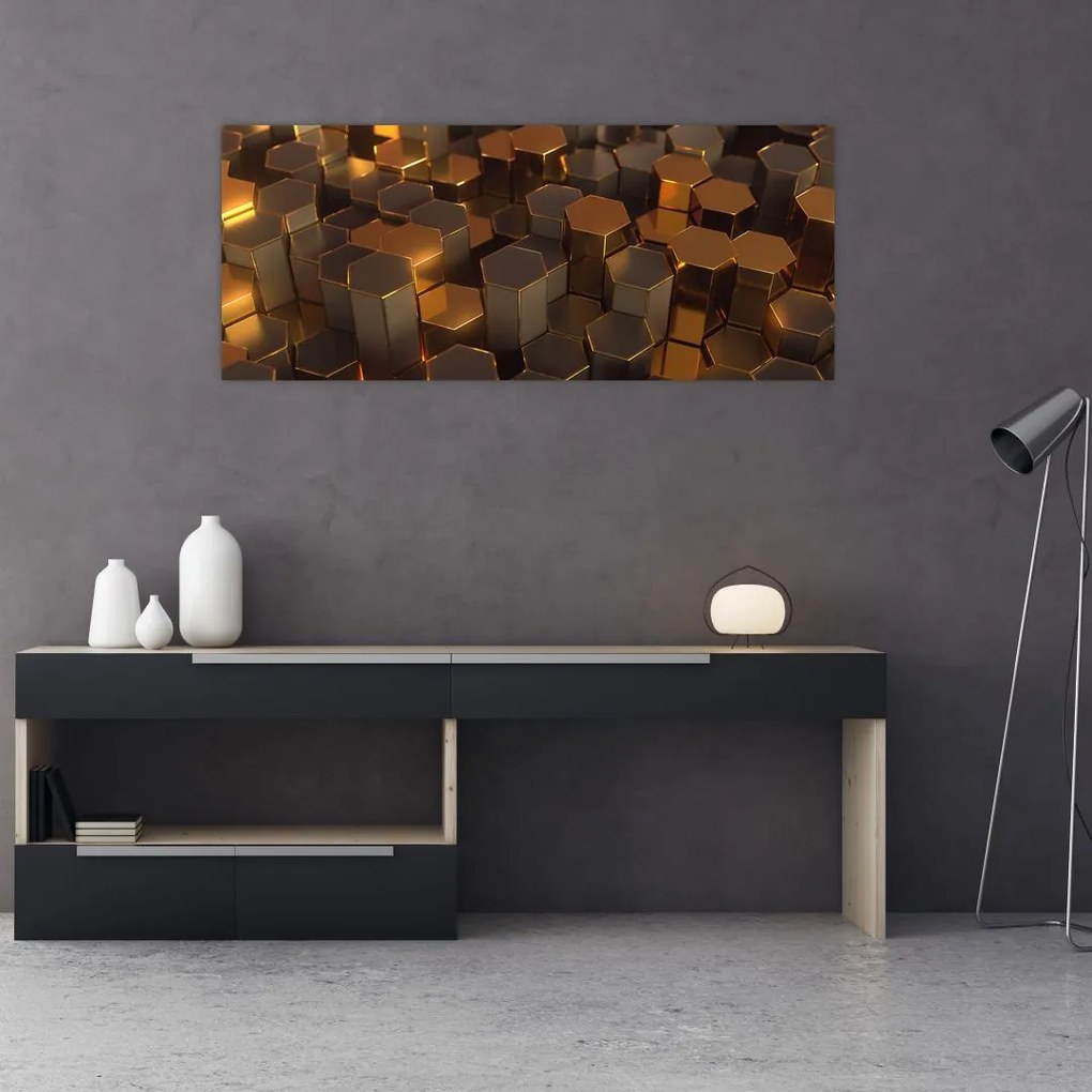 Kép - bronz hatszögek (120x50 cm)