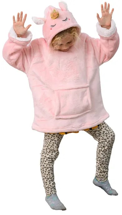 HOODIE UNICORN rózsaszín gyermek ujjas pléd ujjal és kapucnival