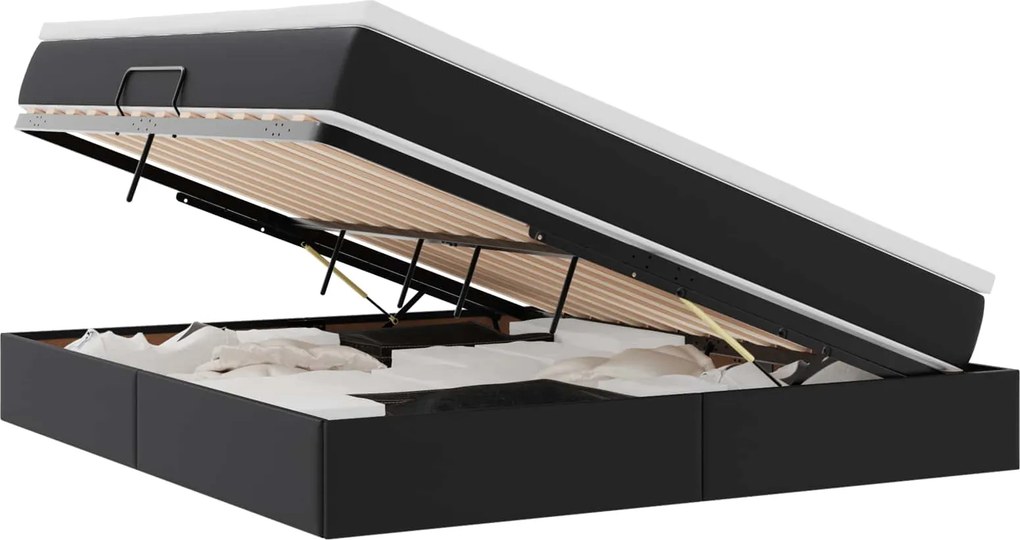 vidaXL Ágy tárolóval és matraccal matracmal Fekete 160 x 200 cm Műbőr