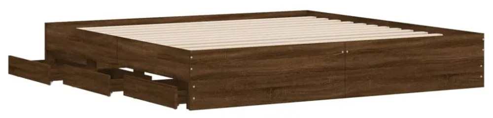füstös tölgy színű szerelt fa ágykeret fiókokkal 200 x 200 cm