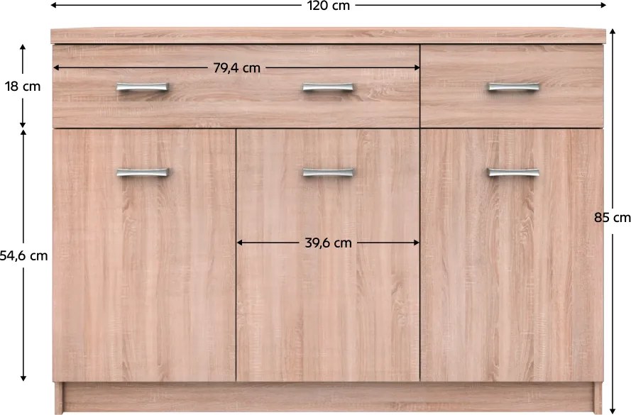 Komód 3D2S, sonoma tölgy, TOPTY TYP 23