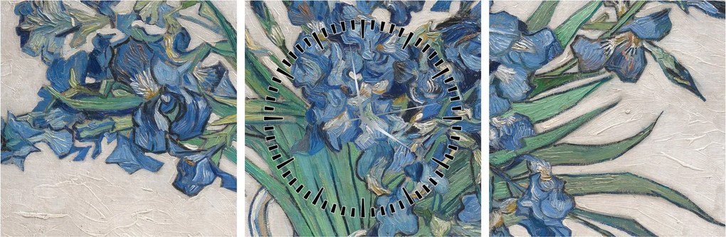 Kép - Vincent van Gogh, Irises, reprodukciók (órával) (90x30 cm)