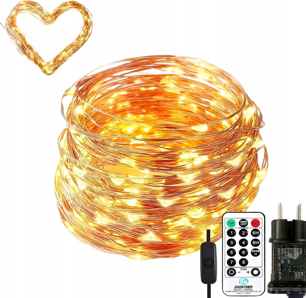 LED-es Karácsonyfa Lámpák Drót Dekoratív Elemek 100 Led Fehér Meleg 10m