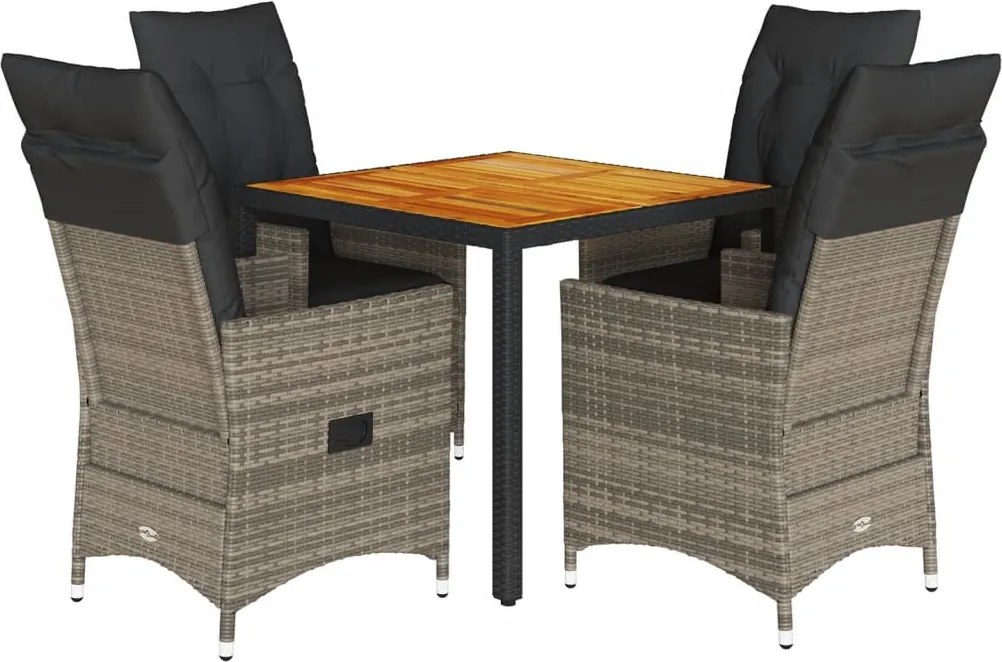 vidaXL 5 részes szürke polyrattan kerti étkezőgarnitúra párnával