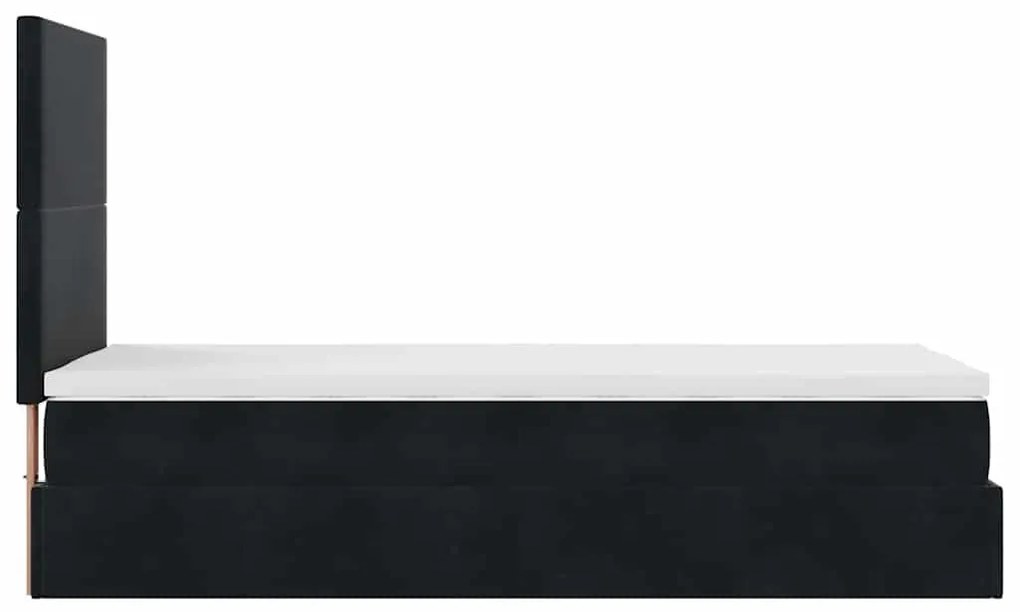 Ottomán ágykeret matracokkal fekete 80x200cm bársony