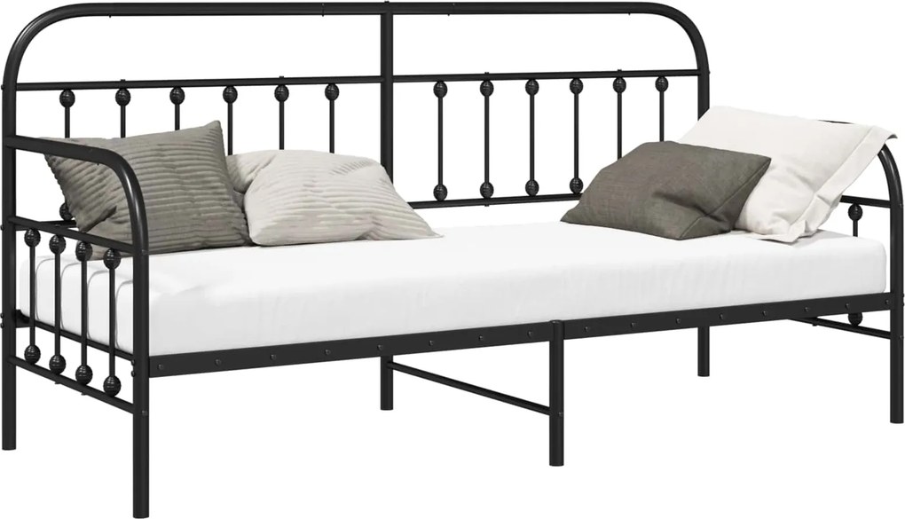 vidaXL Nappali ágykeret Fekete 80 x 200 cm Porszórt acél