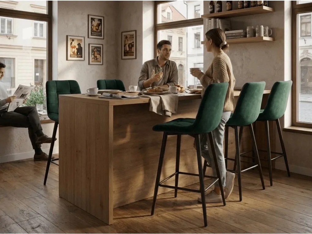 Bárszék CHIC VELVET fekete lábakkal, sötétzöld