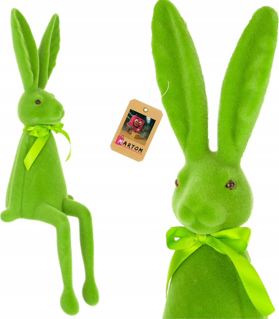 Ülő nyuszi Húsvéti Nyuszi Zöld flokkolt masnis dísz