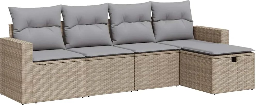 vidaXL 5 részes bézs polyrattan kerti ülőgarnitúra párnákkal