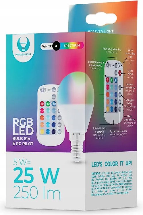 Led Izzó E14 (kis menetes) Rgb Golyó 5W 230V Távirányítóval