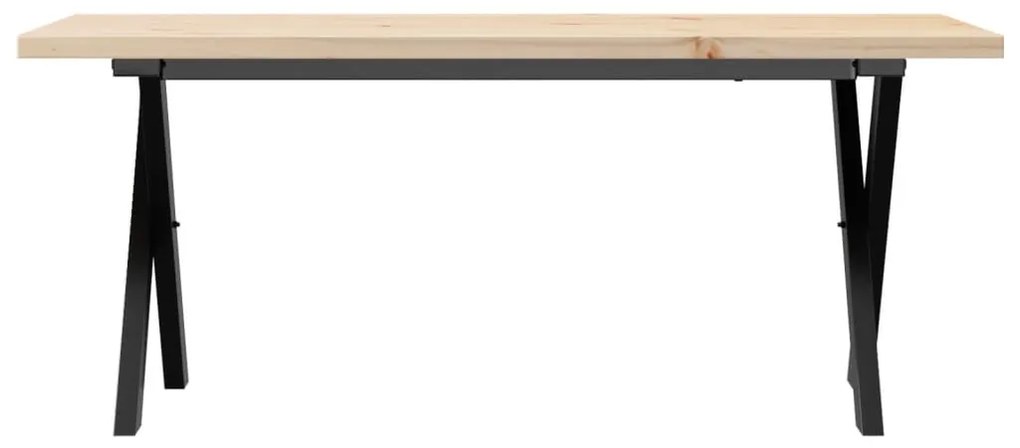 Tömör fenyőfa és acél X-vázú dohányzóasztal 110x40x45,5 cm