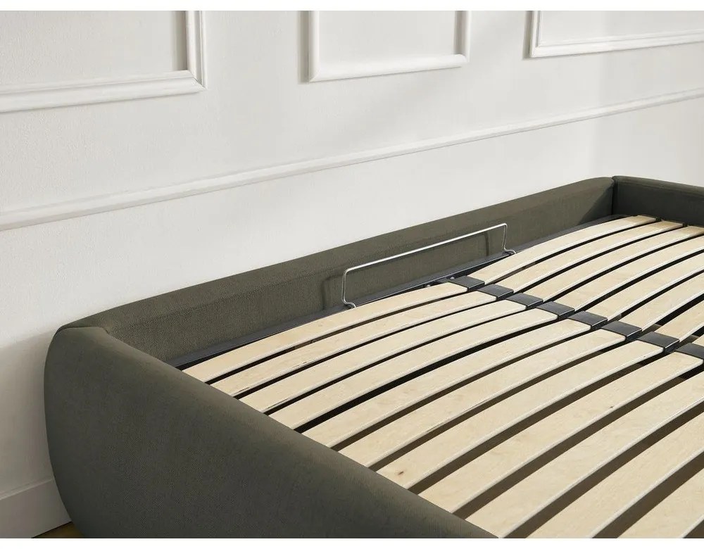 Sötétzöld kárpitozott ágyneműtartós franciaágy ágyráccsal, ágytámla nélkül 160x200 cm Inera – Bobochic Paris