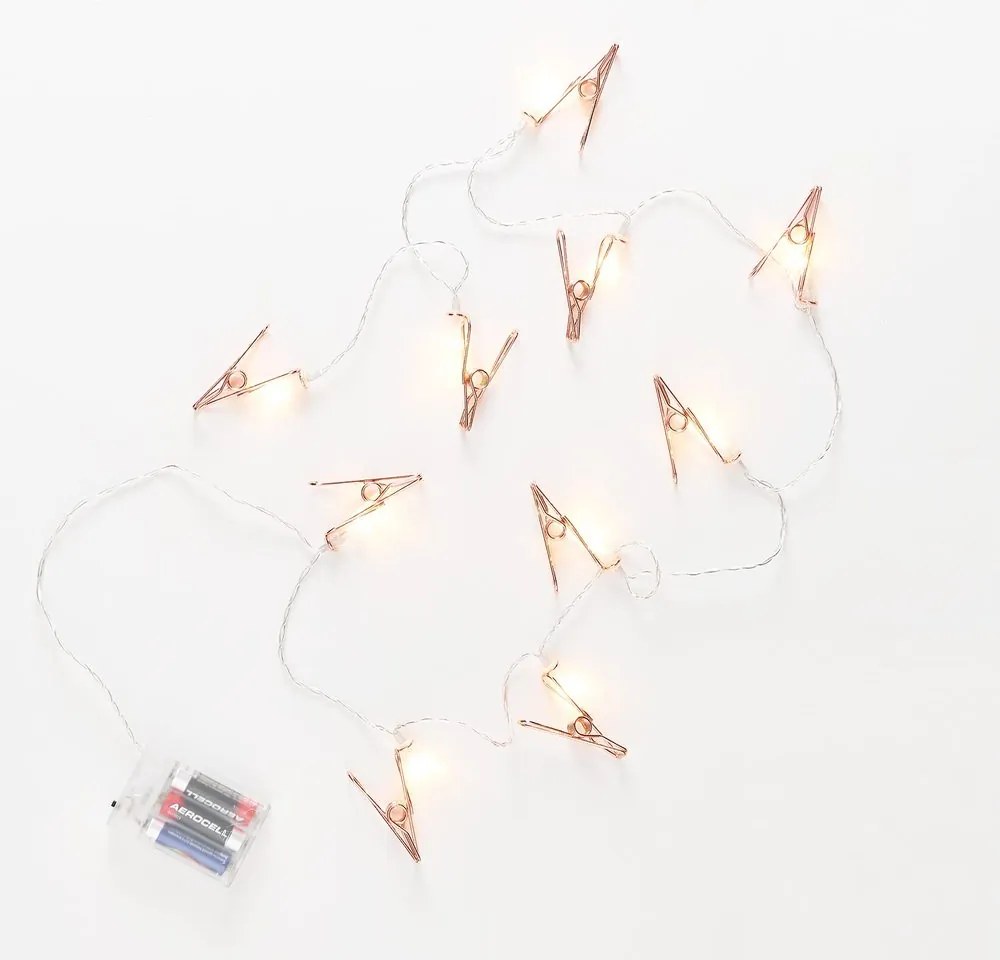 CLIP COUTURE égősor USB kábellel, rozéarany csipeszek 10 LED égő