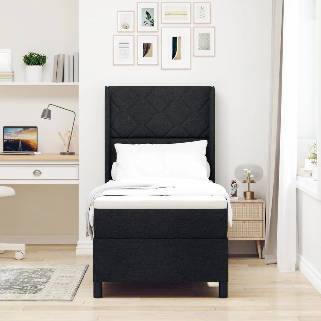 Boxspring Ágy Matrac és LED Fekete 90x190 cm Szövet