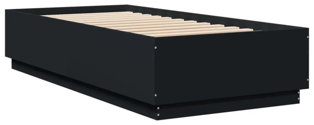 fekete szerelt fa ágykeret LED-világítással 90 x 200 cm