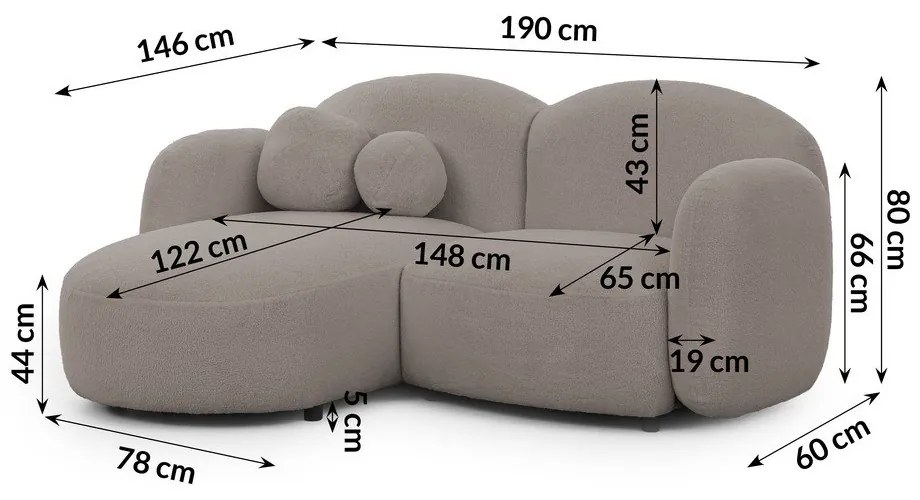 Szürke buklé sarokkanapé (bal oldali-heverő résszel) Orbit – Ropez