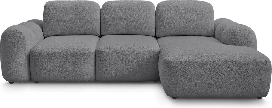 Szürke buklé kinyitható-tárolóhelyes sarokkanapé (jobb oldali-heverő résszel) Montaigne – Bobochic Paris
