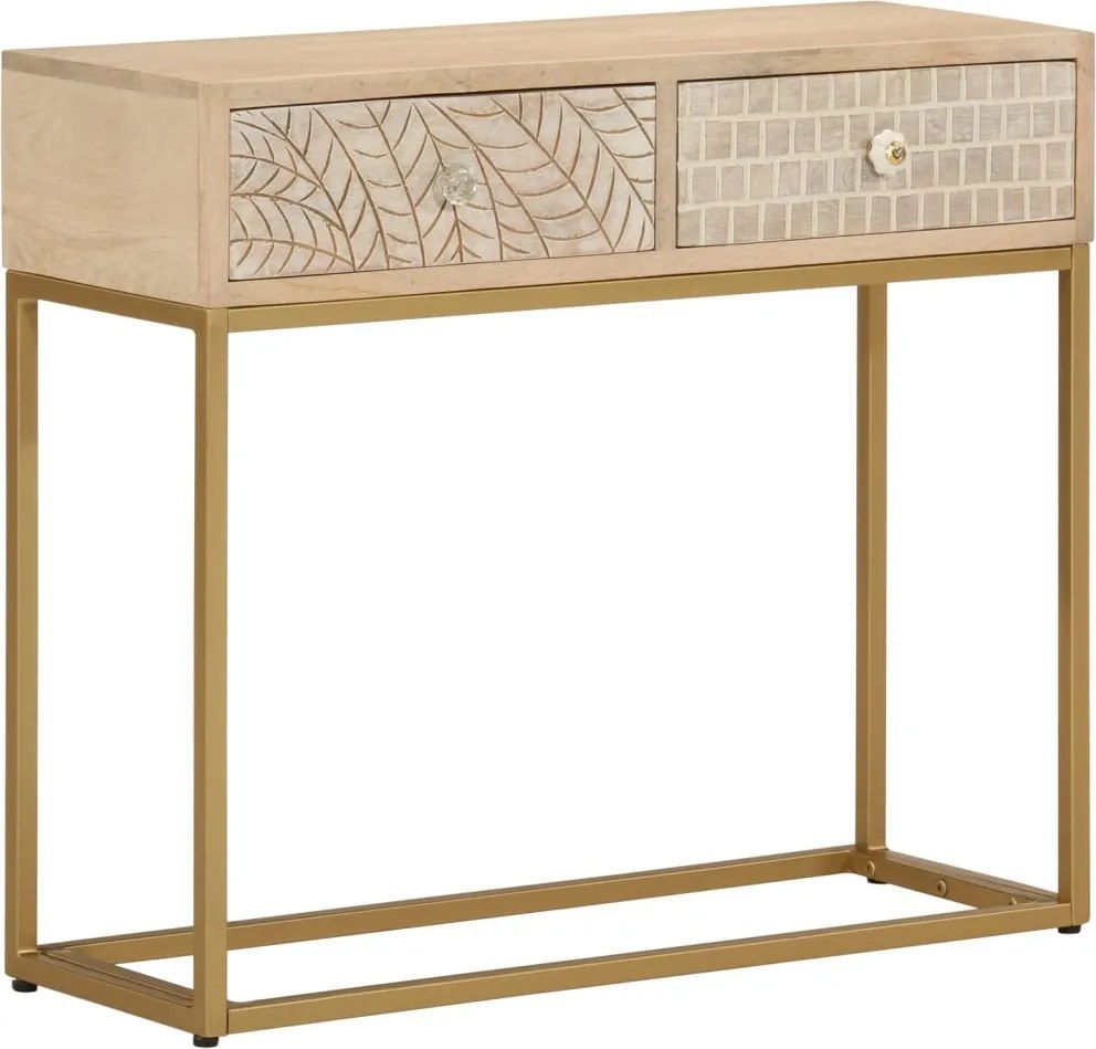 vidaXL tömör mangófa és vas tálalóasztal 90 x 30 x 76 cm