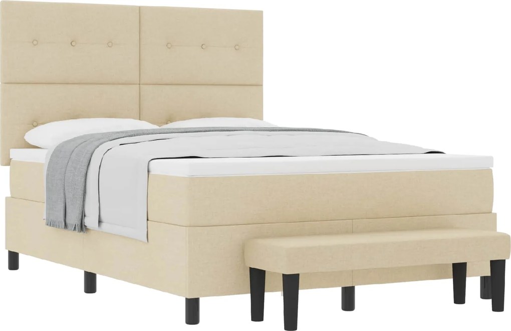 vidaXL Boxrugós ágy matracmal fejtámlával Krém 140 x 200 cm szövet