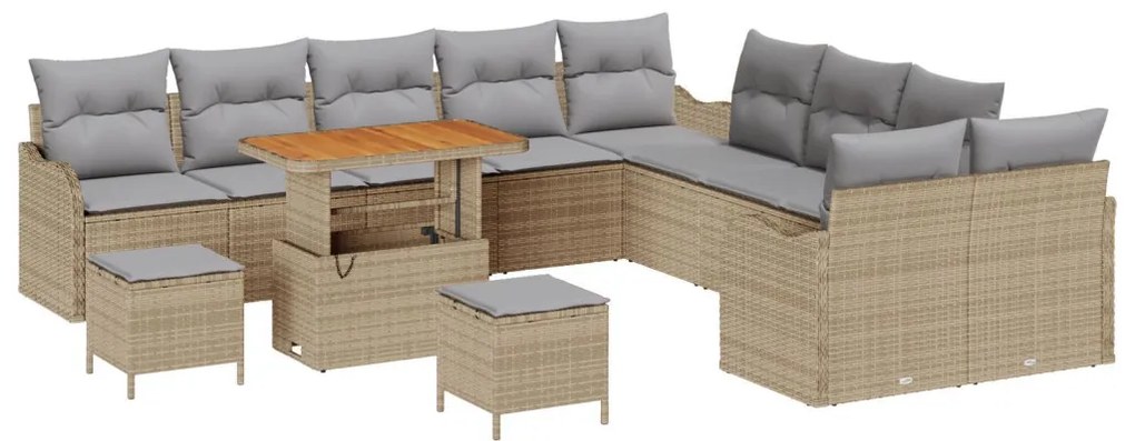 13 Részes Kertibútor Szett Párnákkal Bézs Poli Rattan Akácia, 2-Fős Kertibútor Párnákkal Bézs Poli Rattan, 3 Részes Kert Étkező Szett Párnákkal Bézs Poli Rattan Akácia