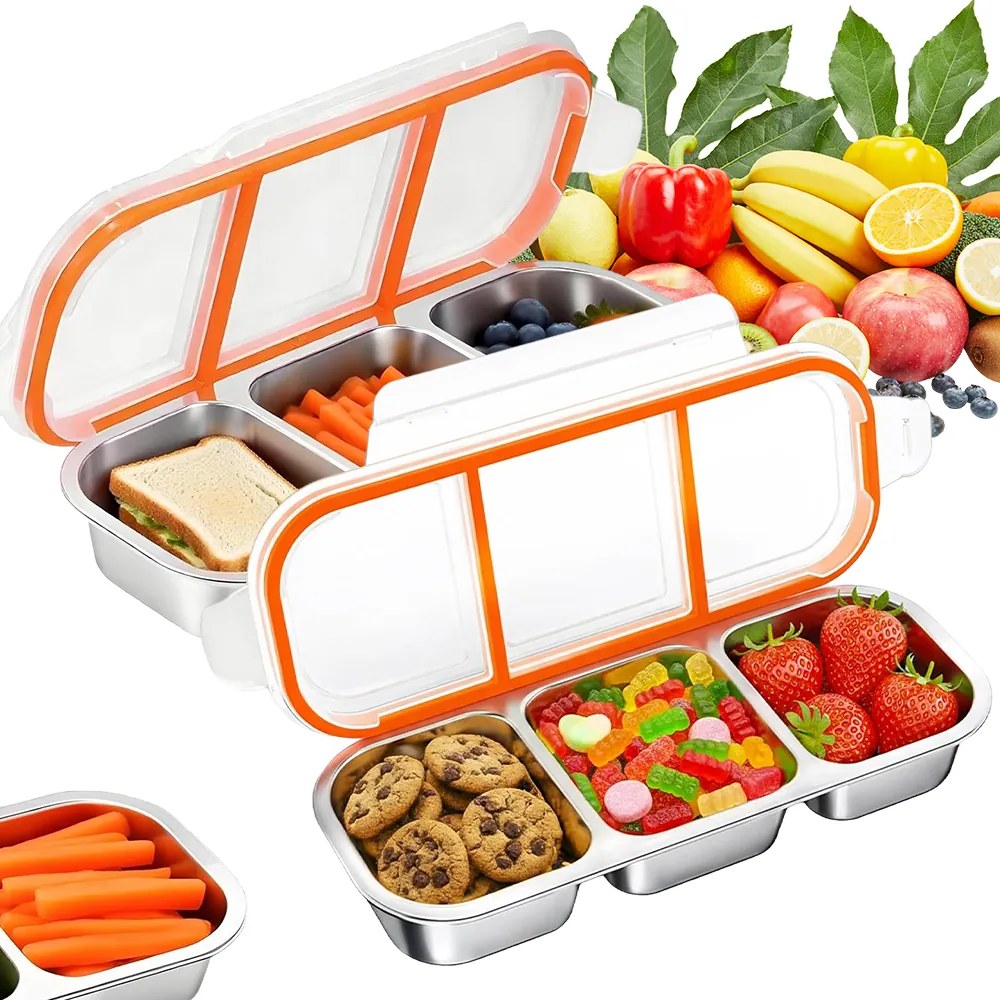 Légmentesen Záródó Acél Uzsonnás Doboz 3 Rekesszel Az Egészséges Étkezéshez