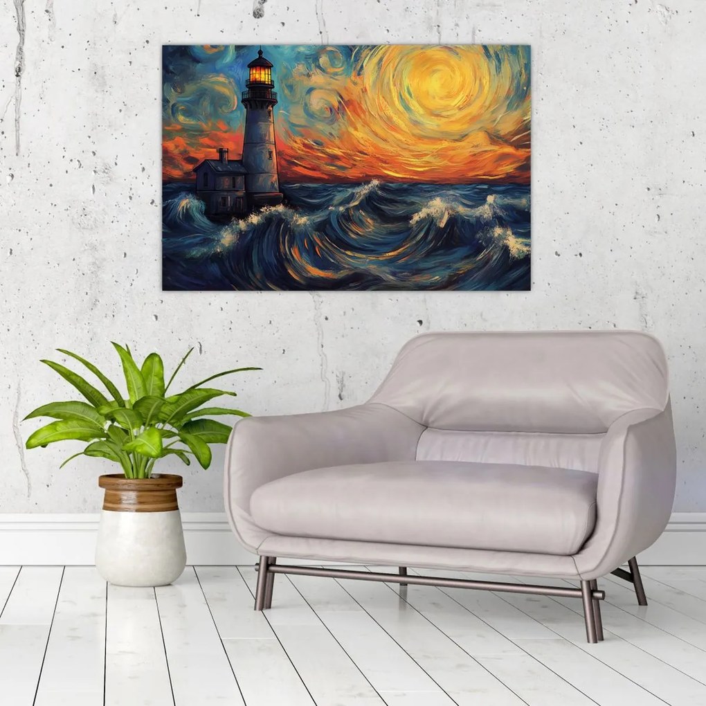 Kép - Világítótorony a hullámokban (90x60 cm)