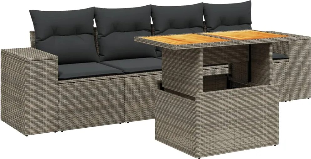 vidaXL 5 részes szürke polyrattan kerti ülőgarnitúra párnákkal