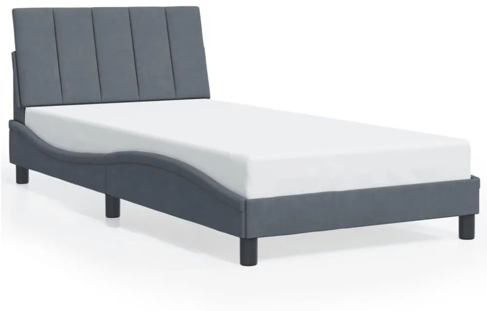 sötétszürke bársony ágykeret LED-ekkel matrac nélkül Hanko 100 x 200 cm
