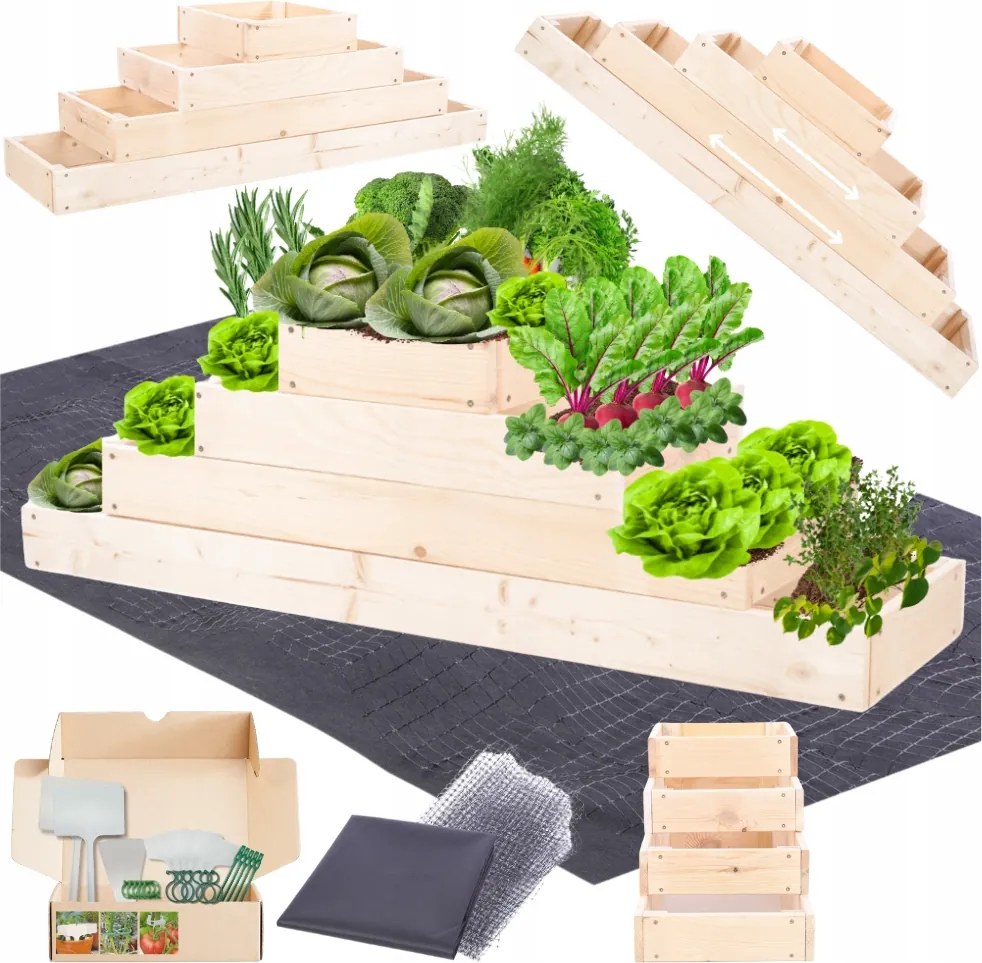 Lépcsőzetes virágtartó állítható fa zöldséges magasított 36x120x30