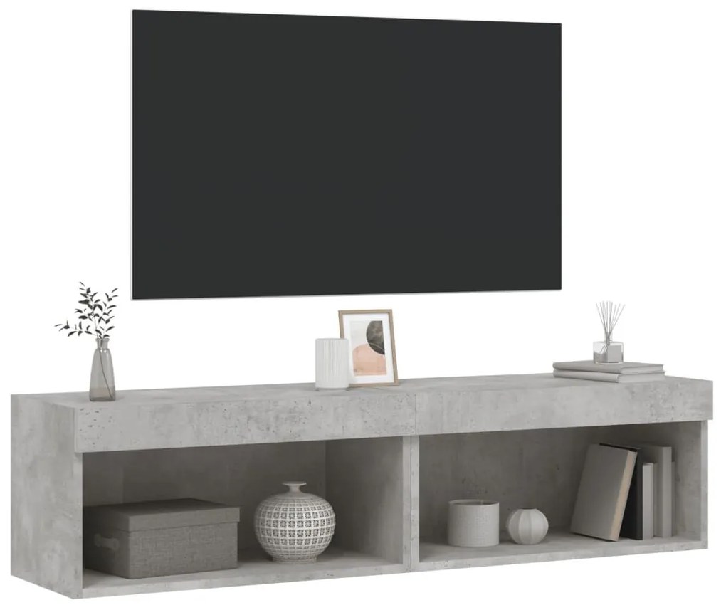 2 db betonszürke TV-szekrény LED-világítással 60 x 30 x 30 cm
