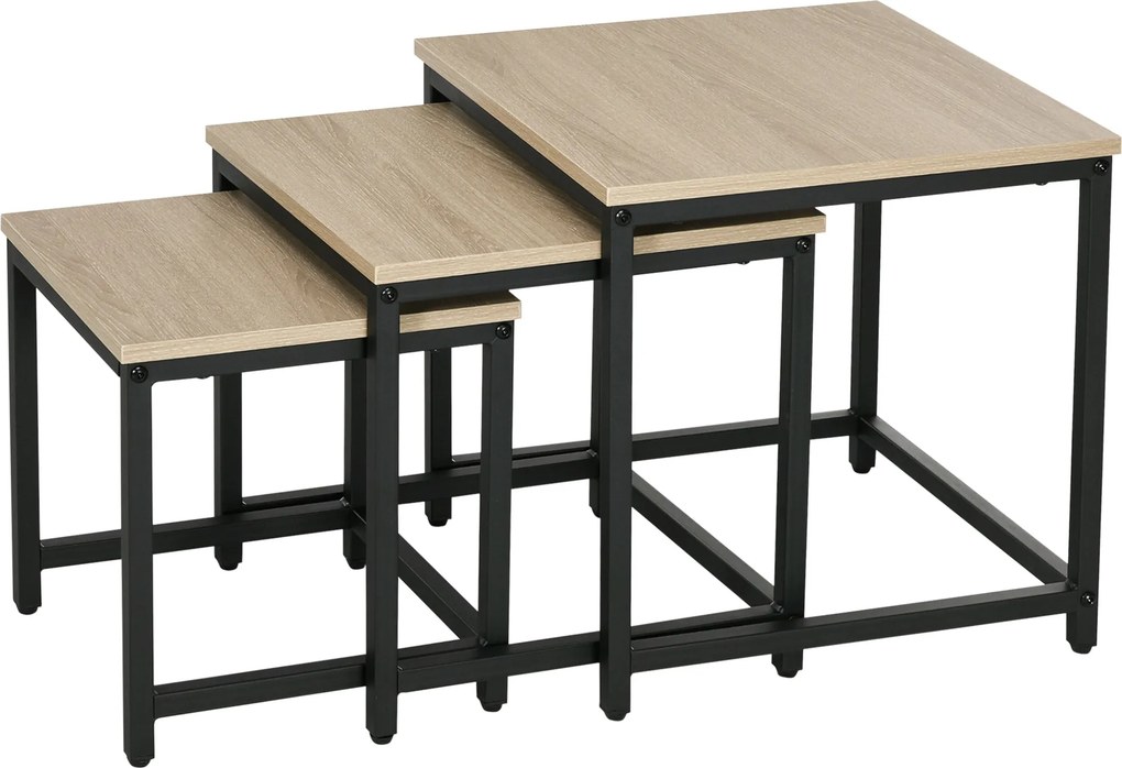 HOMCOM 3 darabos kávasztal szett, acél vázzal, ipari design | Aosom