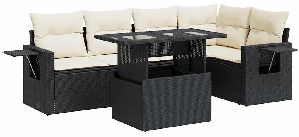 6 részes fekete polyrattan kerti ülőgarnitúra párnákkal