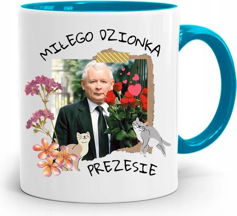 Kék Vicces Bögre Jaroslaw Kaczynski fényképes nyomattal