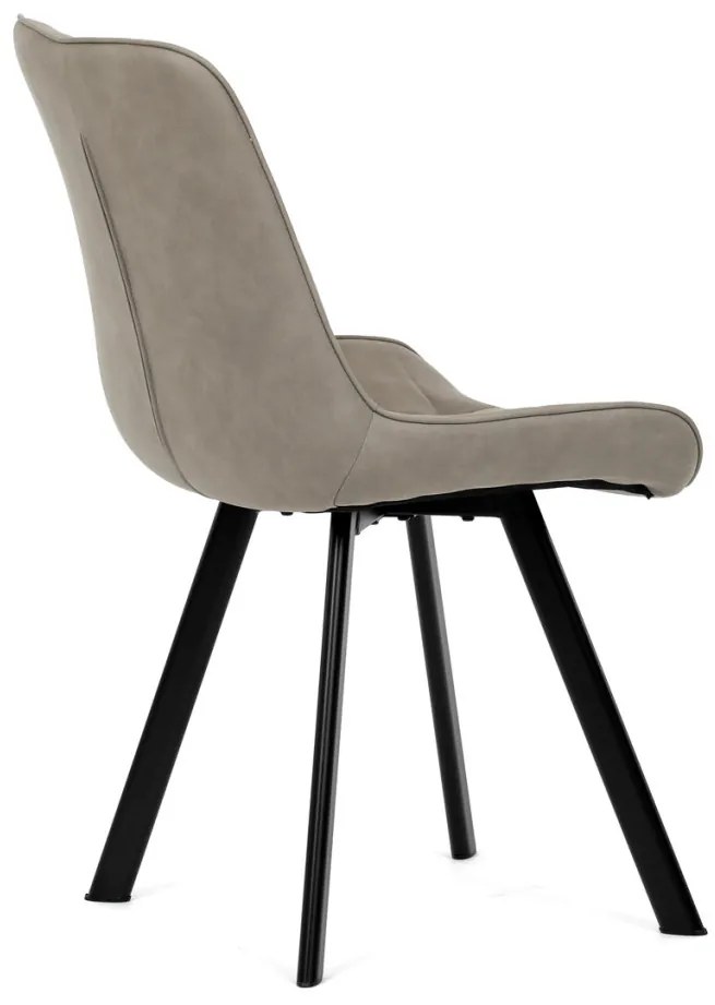 Scaun de sufragerie, stofă bej, decor piele periată, picioare din metal negru