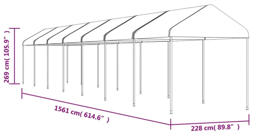 vidaXL fehér polietilén pavilon tetővel 15,61 x 2,28 x 2,69 m