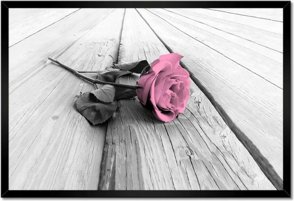 Poszterek keretben 60x40 Rózsa világos deszkákon