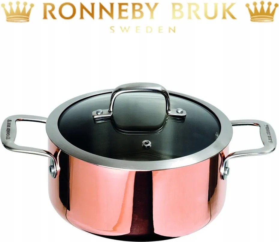 Réz lábas fedővel és két fogantyúval 5l Ronneby Bruk