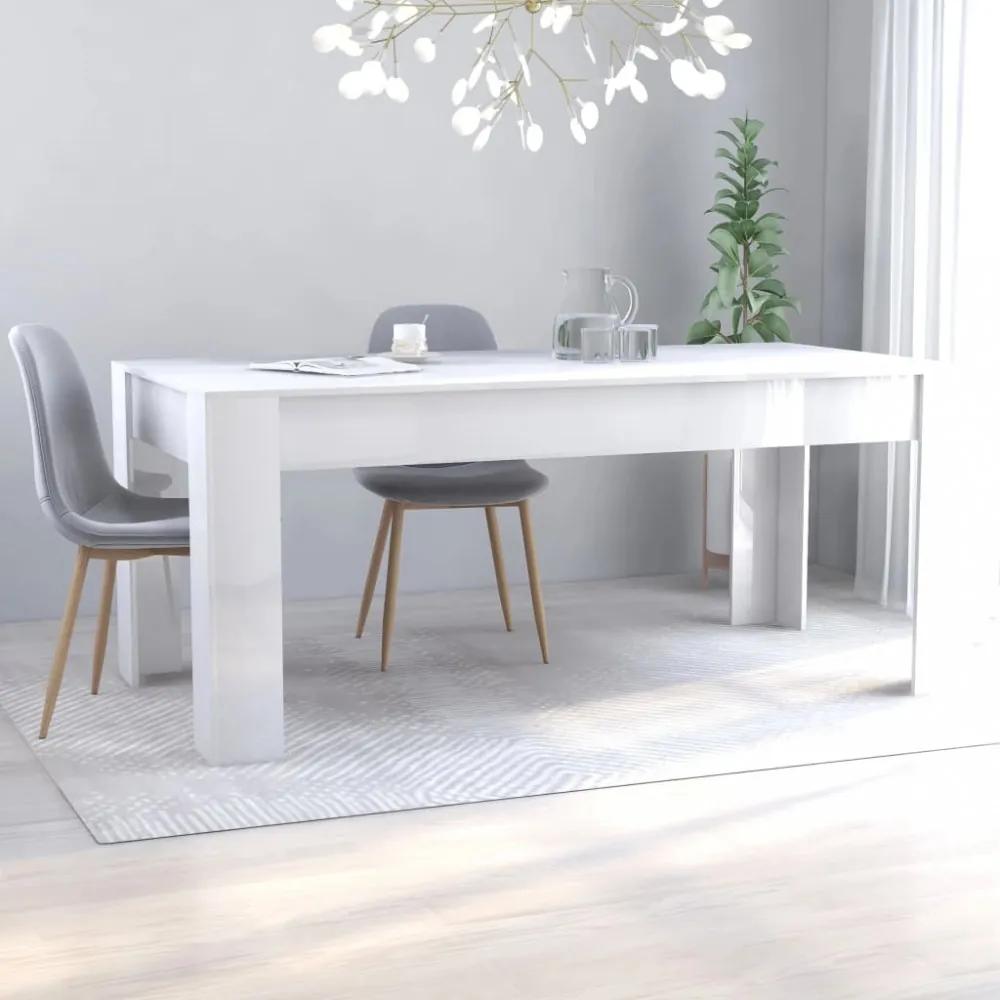 Magasfényű fehér forgácslap étkezőasztal 180 x 90 x 76 cm