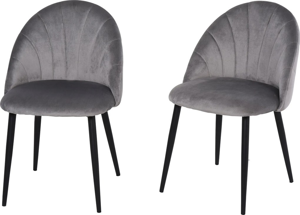 HOMCOM 2 db-os Étkezőszék Konyhai Szék Kagylóformájú Háttal, Bársonyos Hatású Kárpitozott Karosszék Lábpihenővel, Nappali Szék Acél Lábakkal Étkezőasz