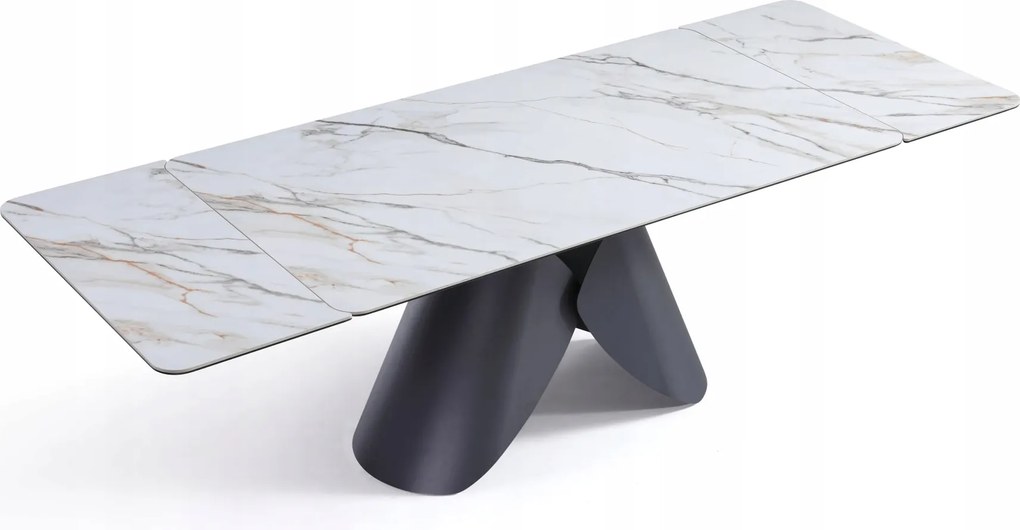 Kerámia asztal Összecsukható 160 – 240x90, Fehér márvány, Fekete lábak – Alba