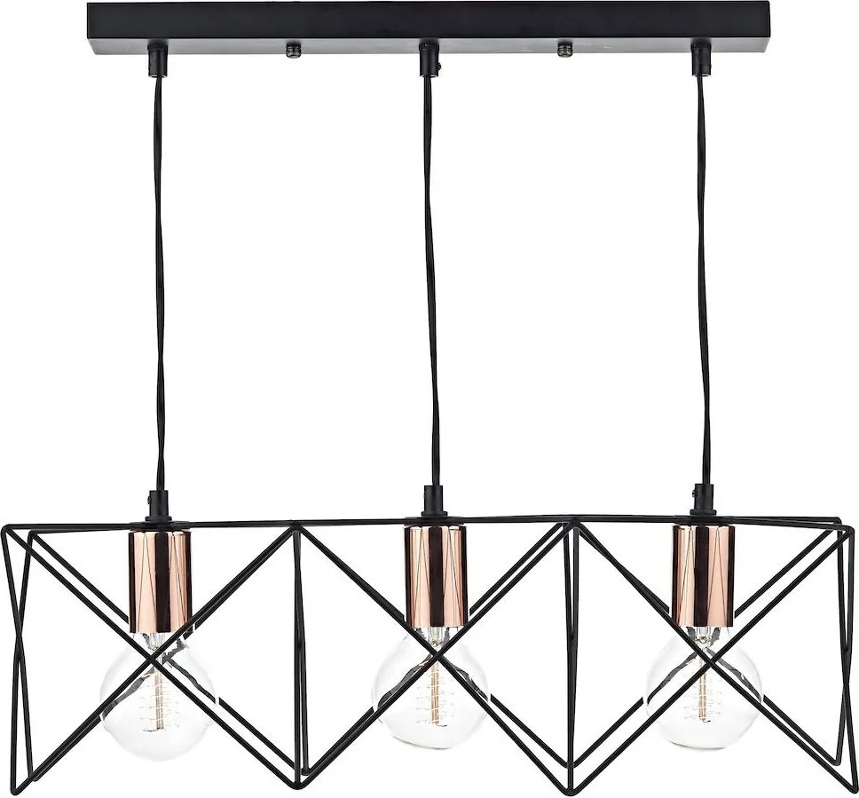 DAR LIGHTING MID0322 MIDI Többágú Függesztett Lámpa Fekete, Réz E27 IP20