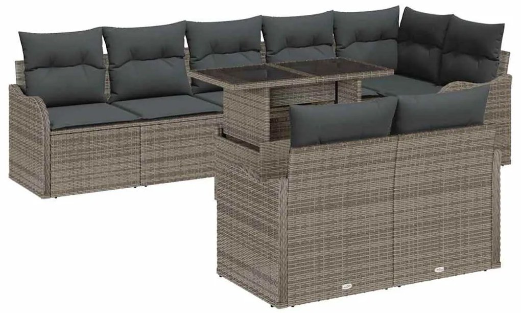 vidaXL Kerti Kanapé Szett párnával párnával 9 pcs Szürke Poly Rattan