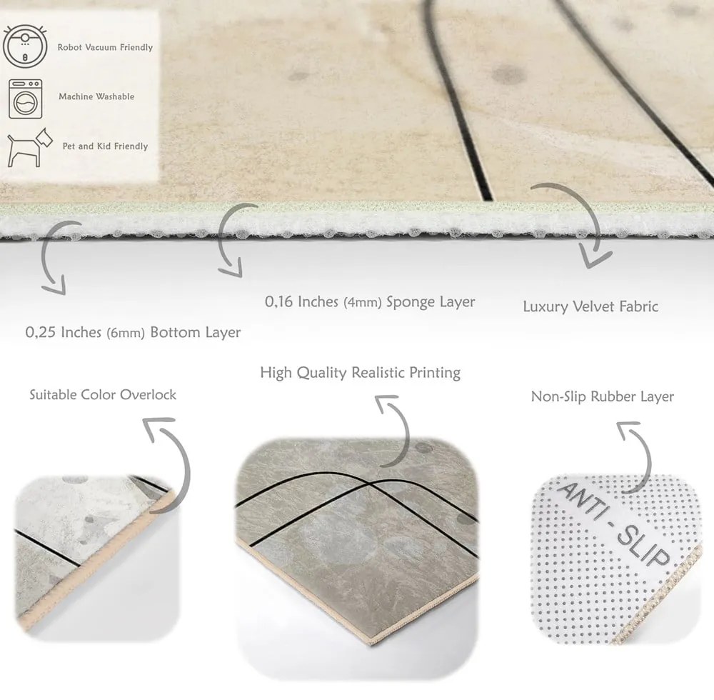 Szürke-krémszínű mosható futószőnyeg 80x200 cm Simple Lines – Mila Home